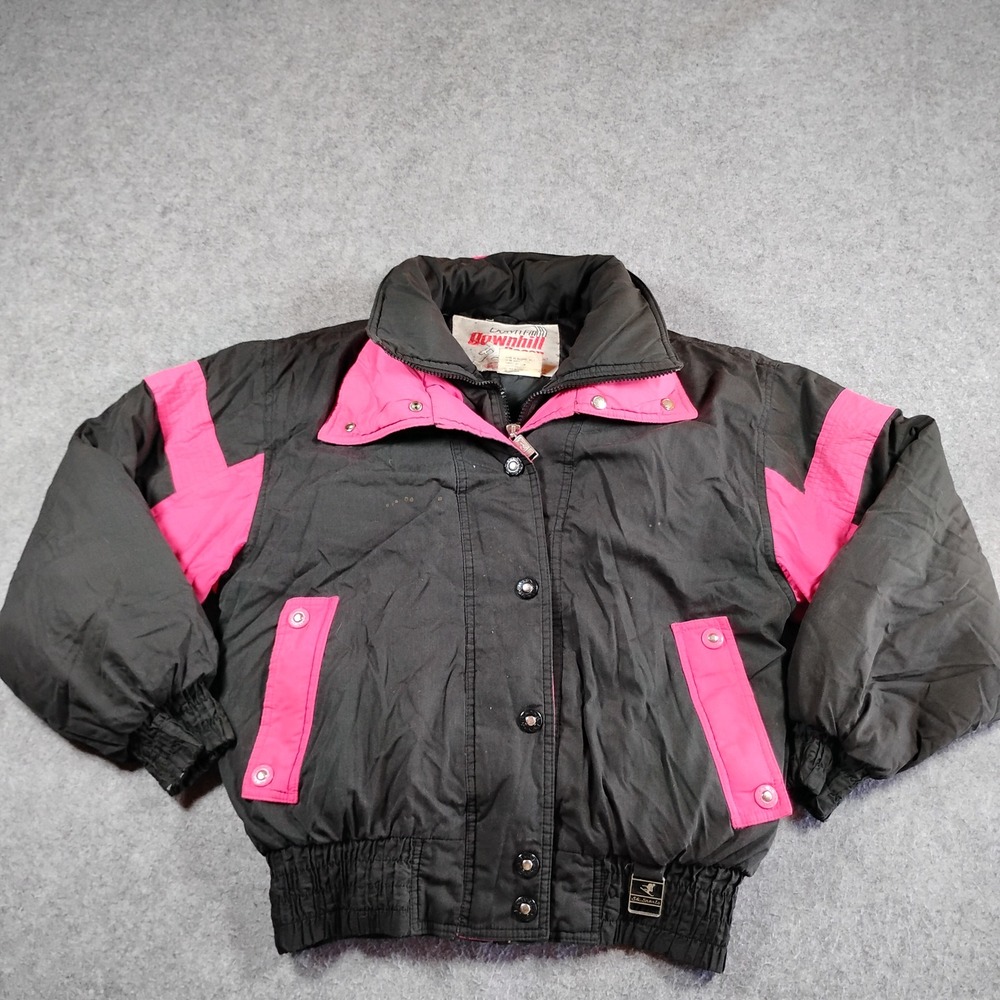 Vintage 1989 Downhill Racer Down Fill Ski Jacket Black Pink XL  S